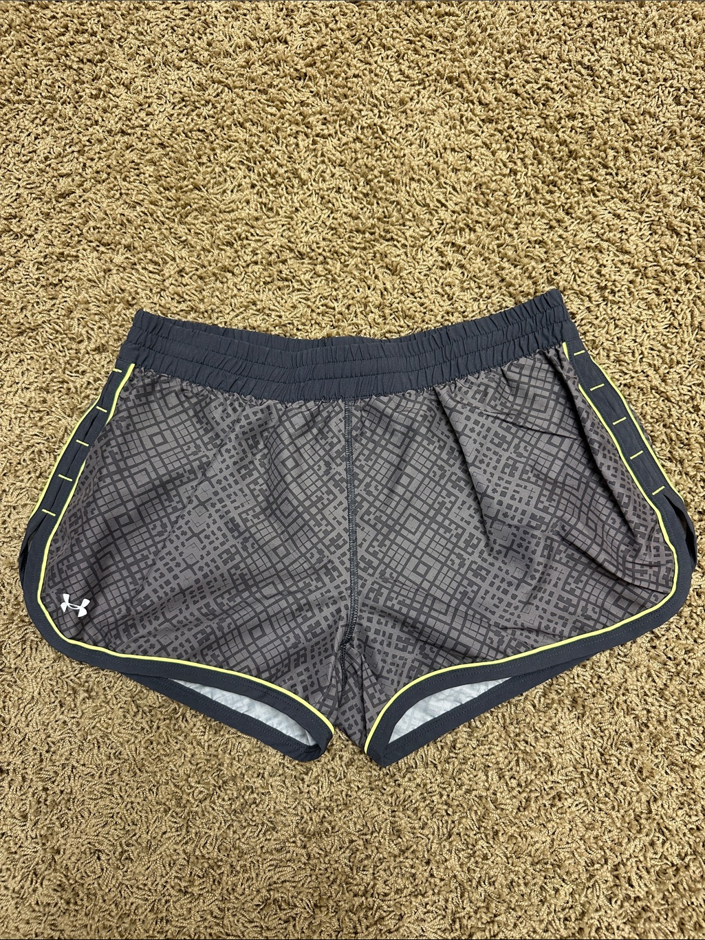 Under Armour Women’s Gray Patterned Athletic Shorts With Lime Trim